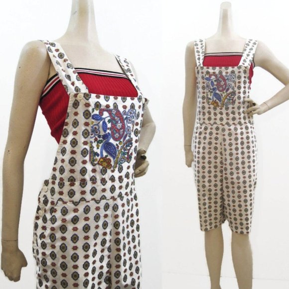 Adrienne Vittadini Vintage 80s Romper Handkerchief Print Overalls Jumpsuit Short - Picture 2 of 5